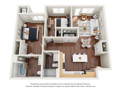 Floor plan for 2 beds, 2 baths, 968 sqft